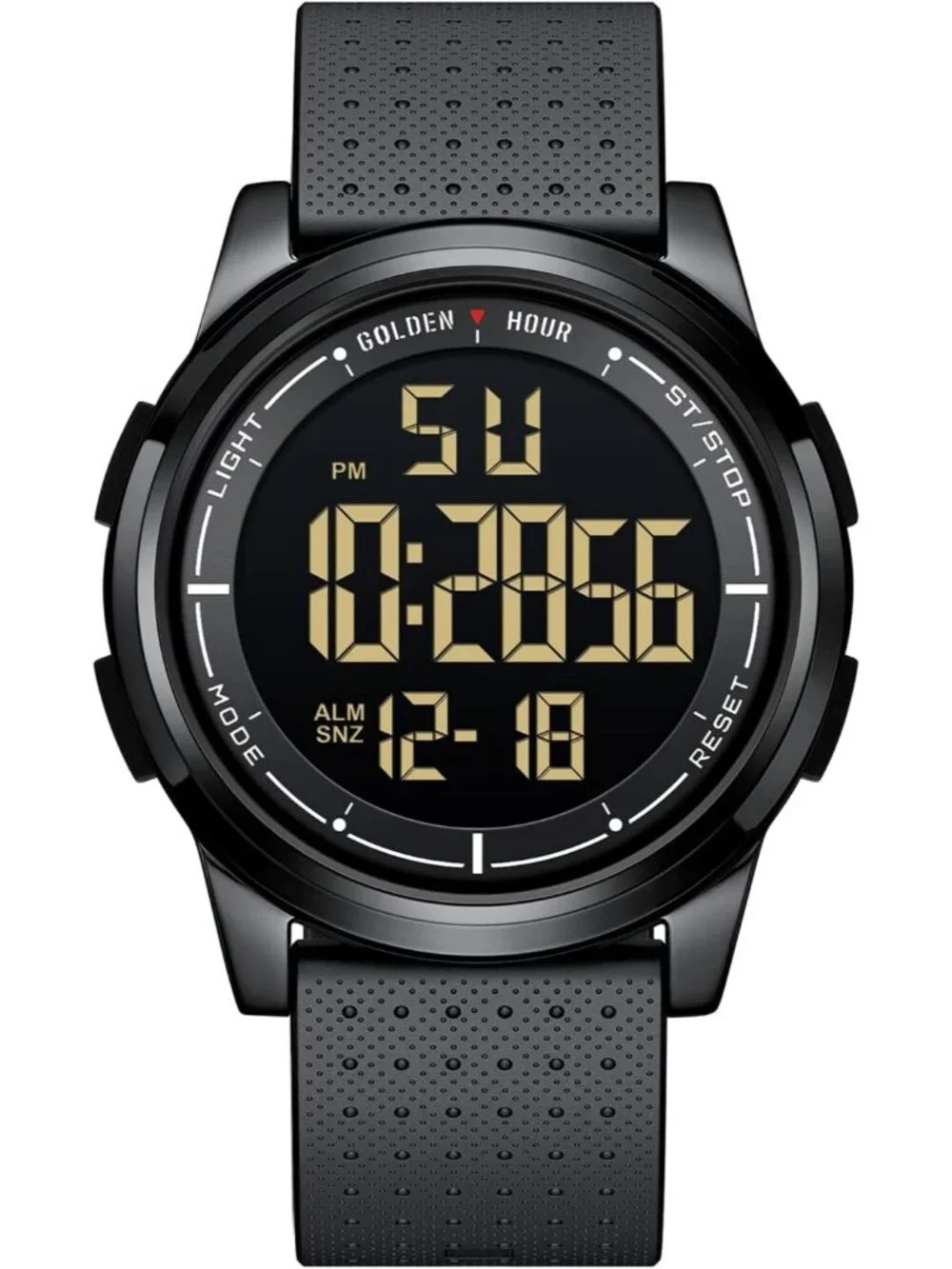 Men's Black Rubber Strap Ultra-Thin Minimalist Solid Waterproof Digital Watch